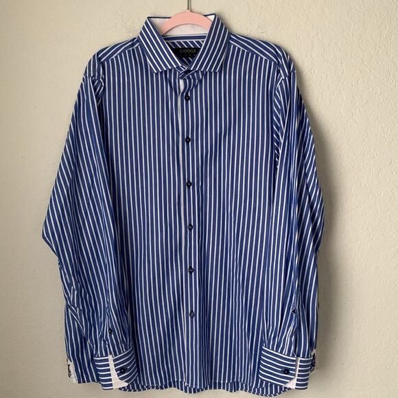 COOGI Luxe Blue White Striped Cotton Embroidered Logo Dress Shirt Size XXL - Picture 2 of 14